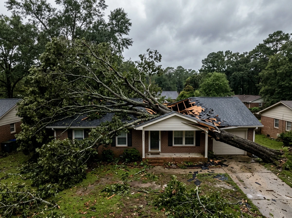 emergency fallen tree on structure